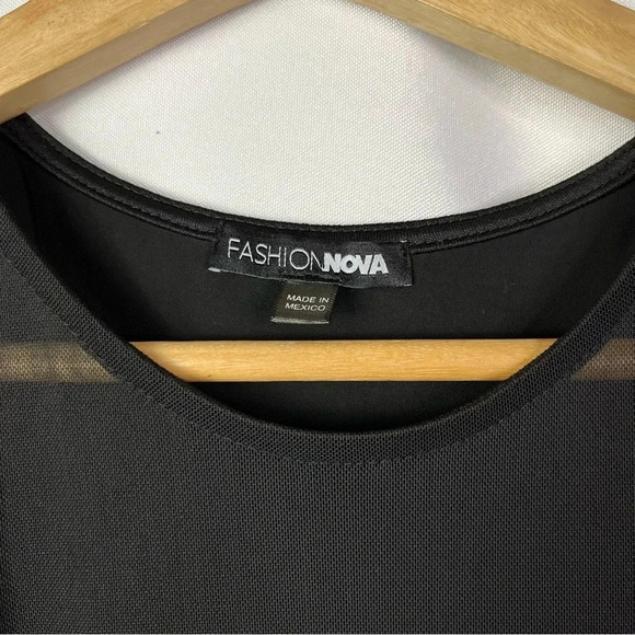 Fashion Nova Black Drape Front Mesh Bust Bodycon Mini Dress S - Picture 5 of 5